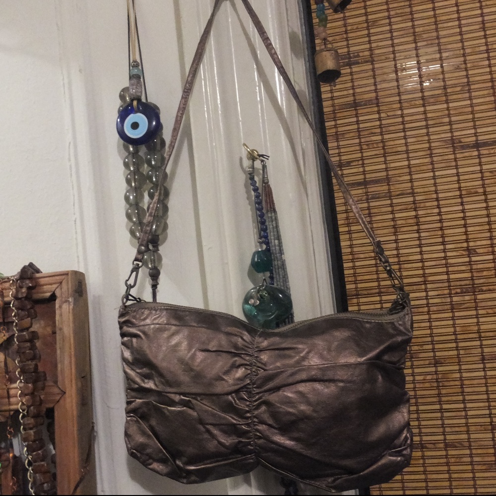 Pearled Metallic Brown Shoulder Purse Bag